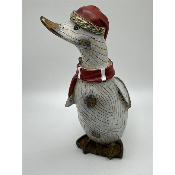 Tii Collections Christmas Goose with Scarf Figurine Resin~Wood Grain Look - Picture 3 of 12